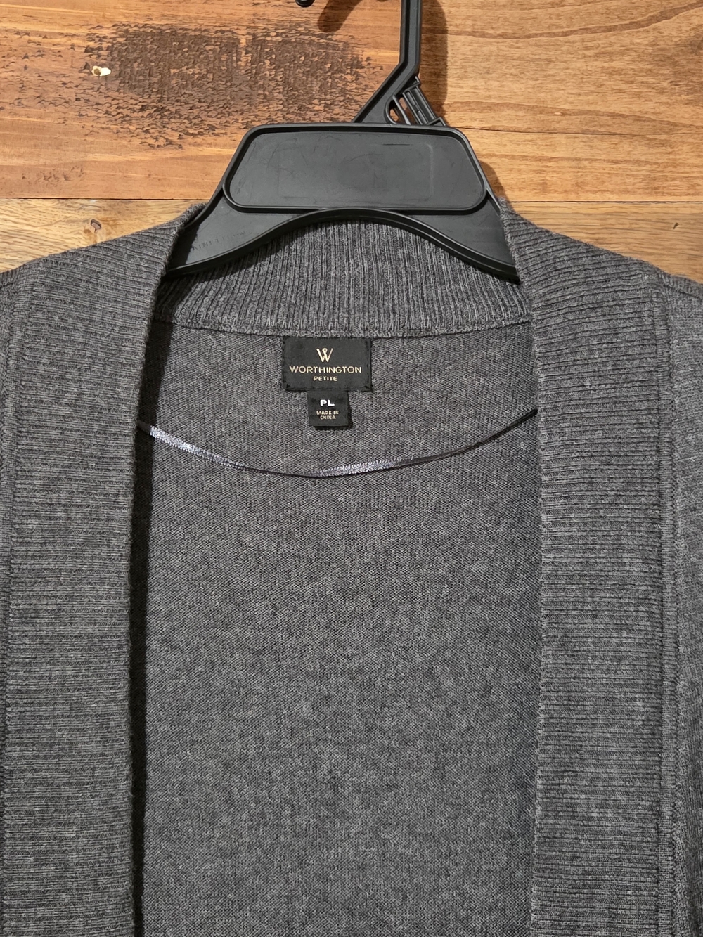 Classic Preppy Gray Open Front Knit Cardigan Sweater Women's PL Petite Career - Picture 2 of 8